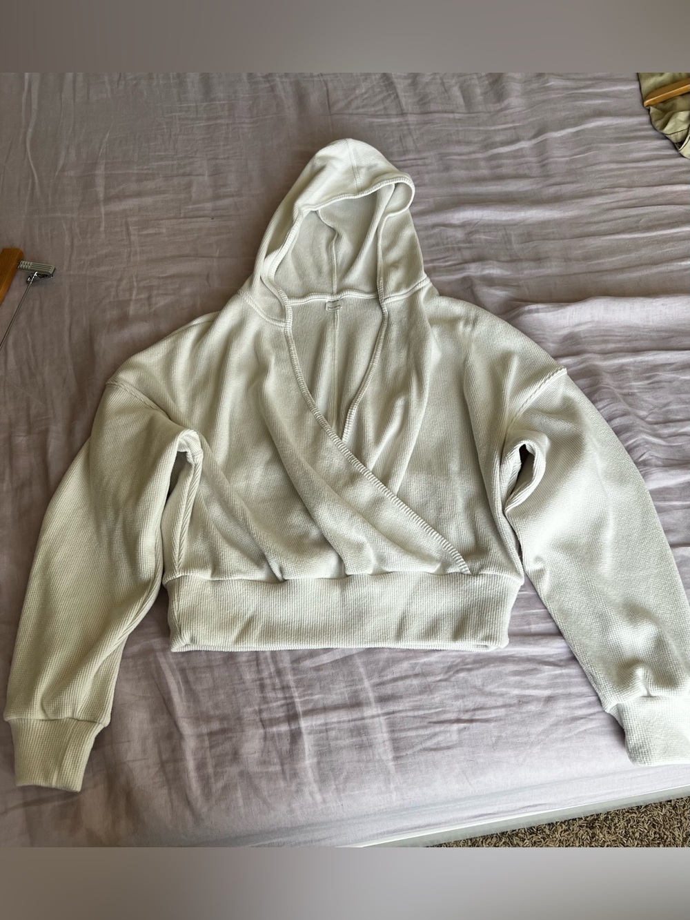 Gilly Hicks Cream waffle Wrap-Front Cropped Sweatshirt - Picture 3 of 7